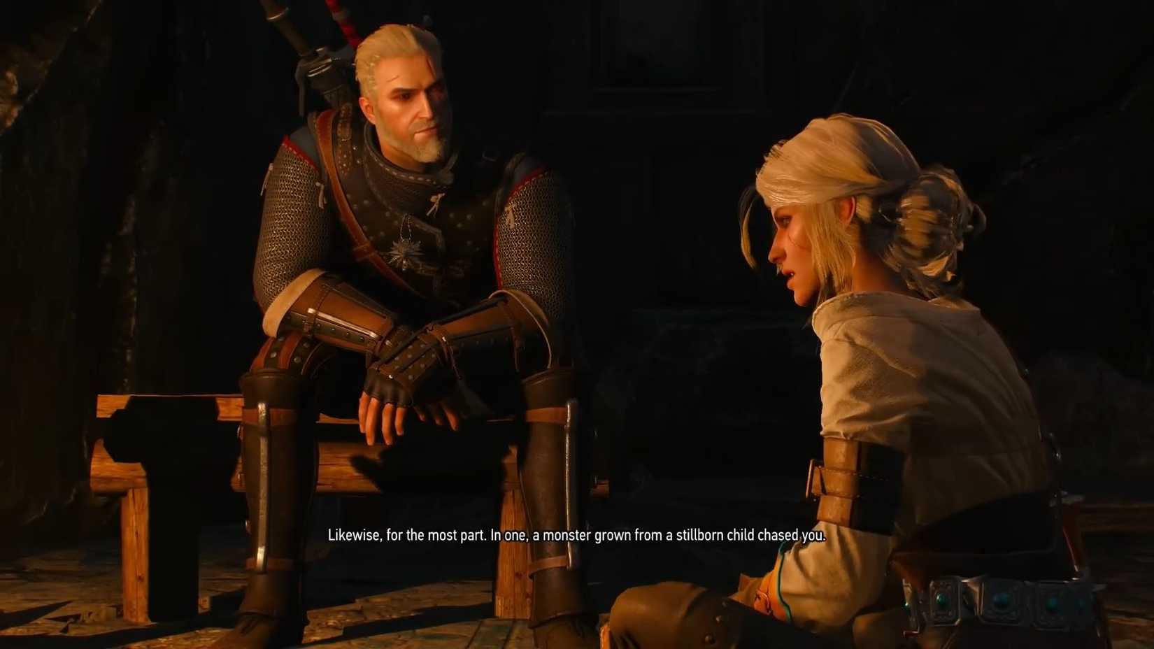 The Witcher 3 Geralt and Ciri by the fire