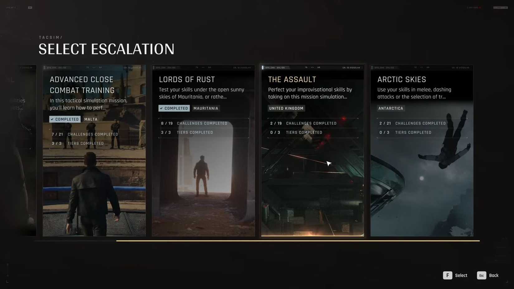 007 First Light Achievements Tacsim Menu