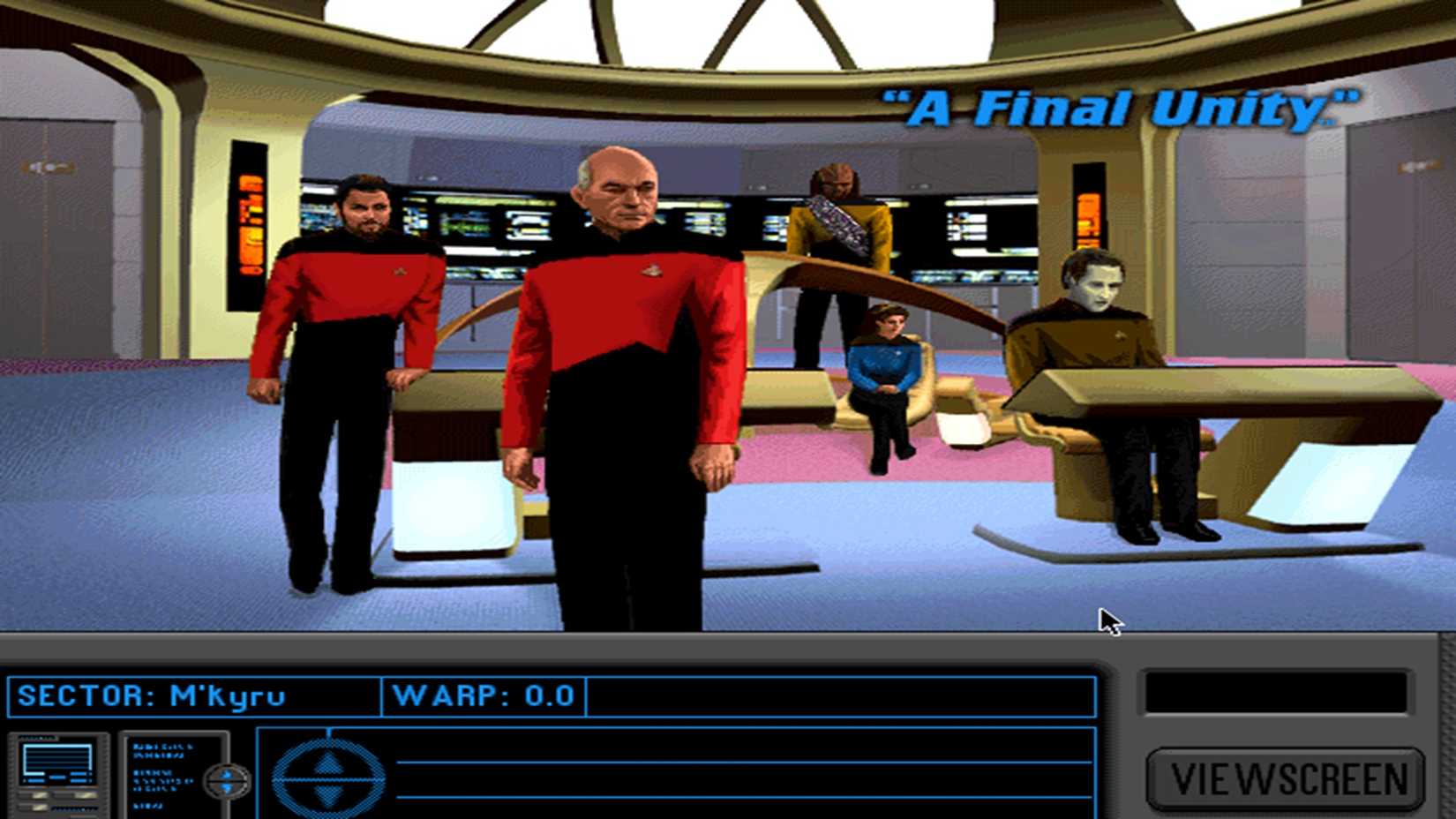 the crew of tng on the bridge in a final unity