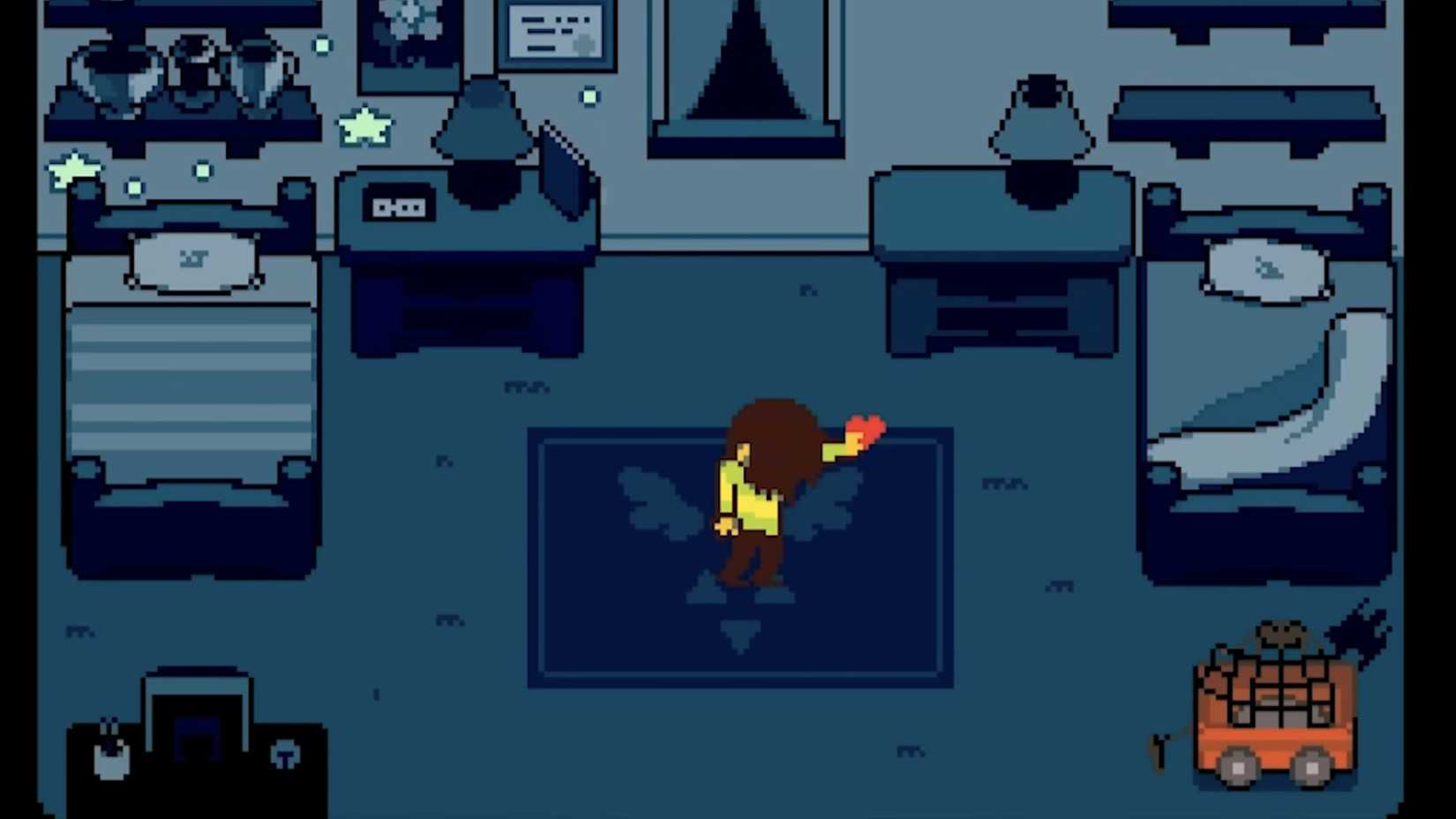 Kris holding the soul in their hands in the ending of Deltarune Chapter 1