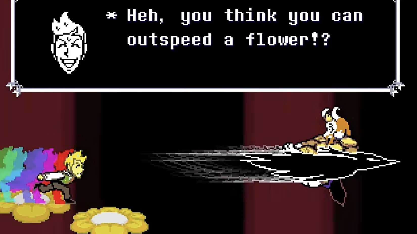 Flowery trying to get Asgore back from the Roaring Knight in Deltarune