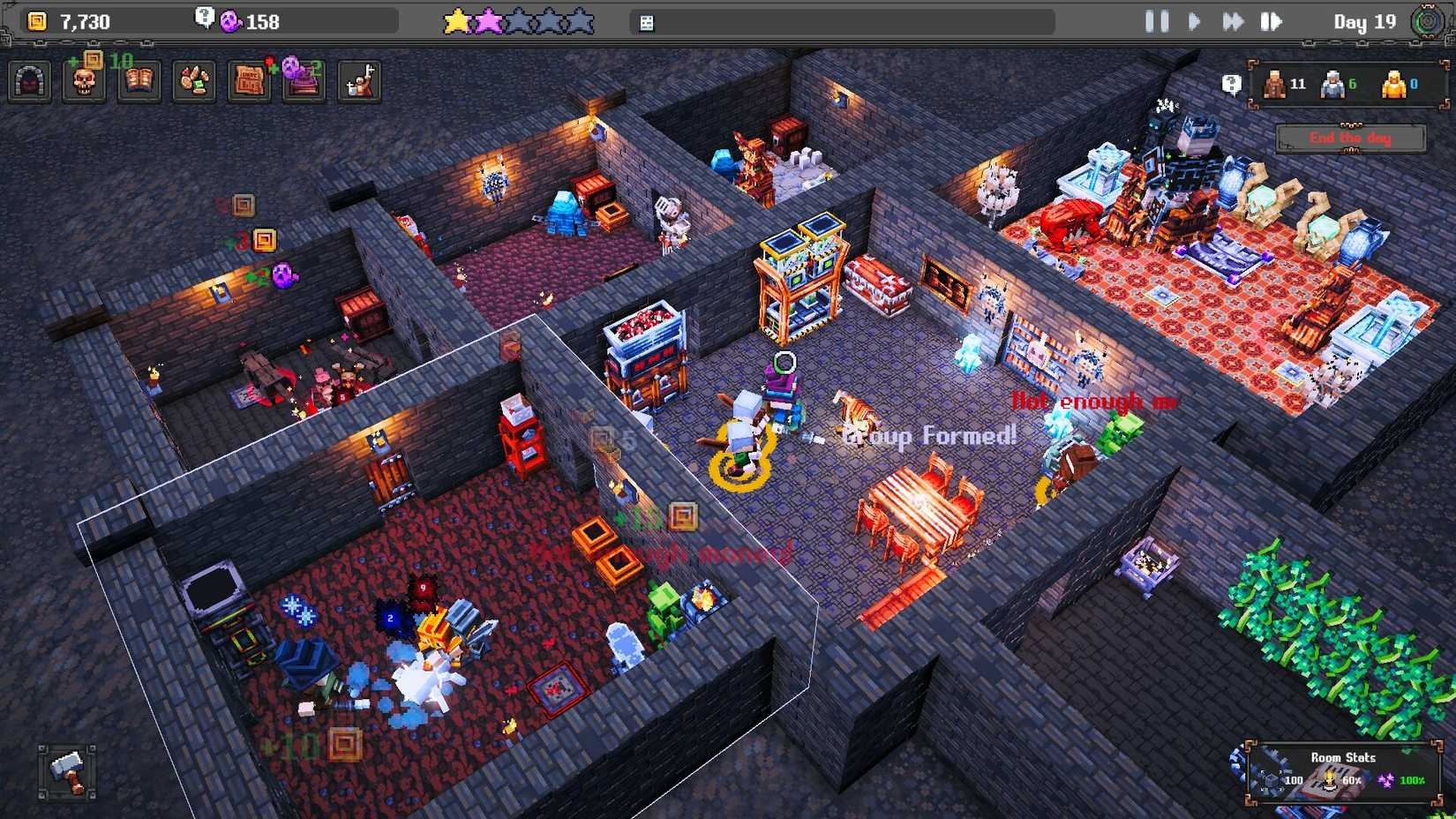 A bird's eye view of a dungeon in Dungeon Tycoon