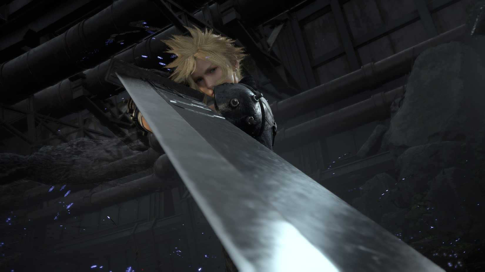 Cloud readies the Buster Sword as he's influenced by Sephiroth in Final Fantasy 7 Rebirth