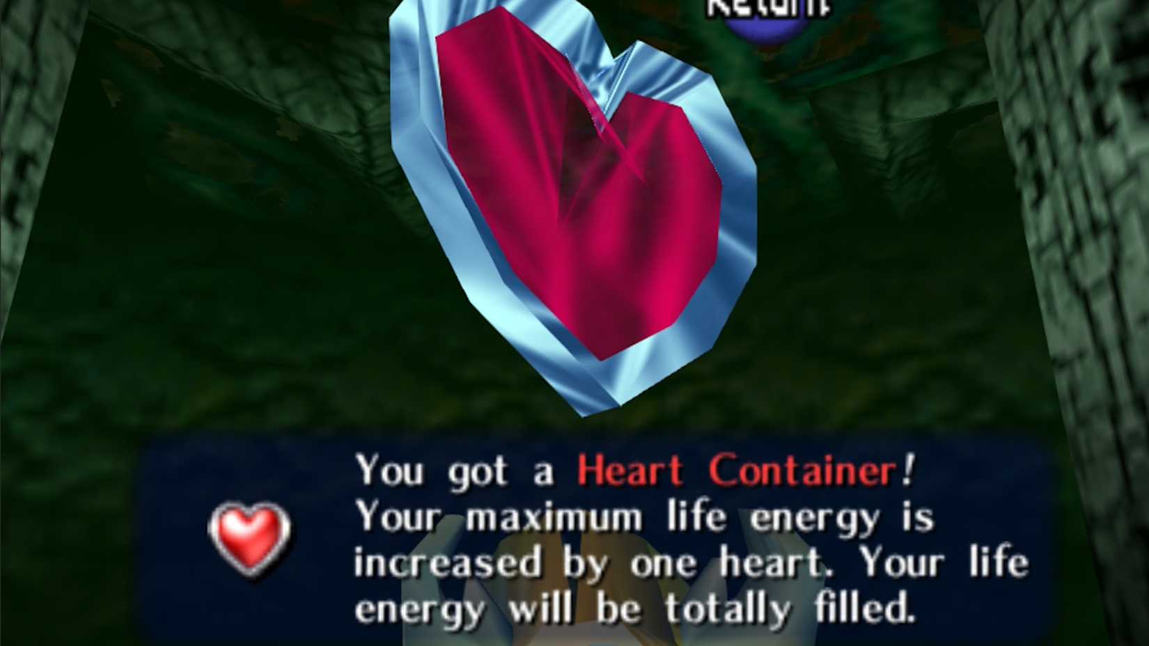 getting a heart container in  ocarina of time