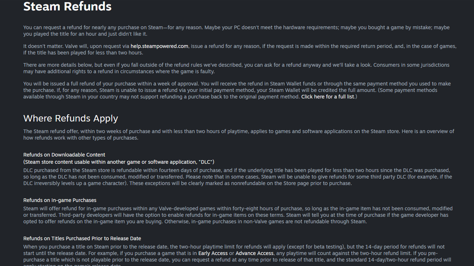 Steam Refund policy