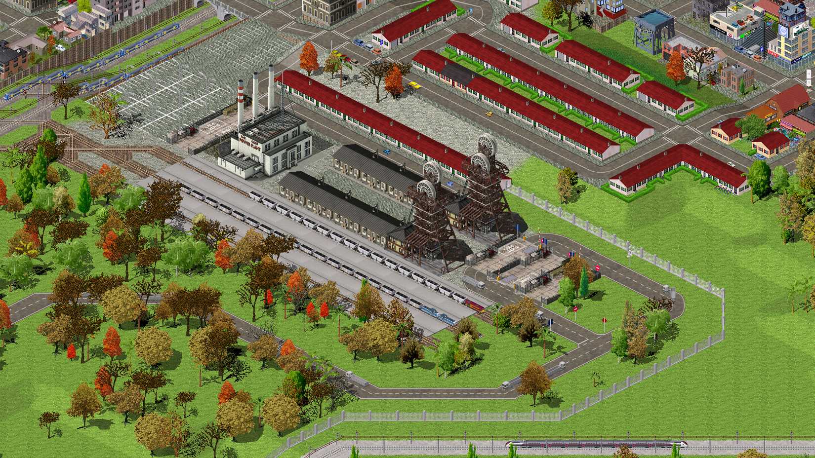 Some train stations on the outskirts of a neighborhood in Simutrans