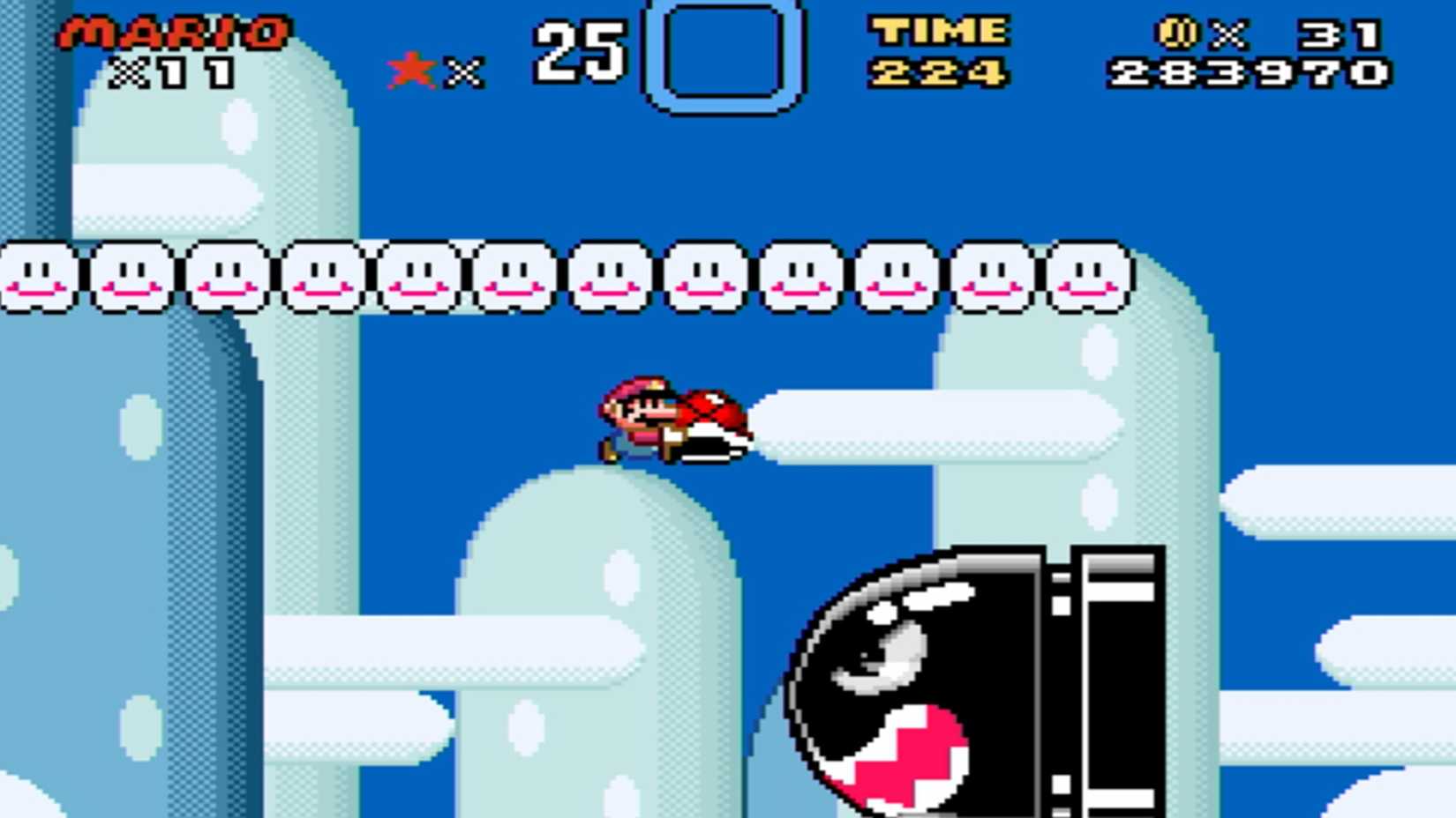 Mario jumping over a bill of cash