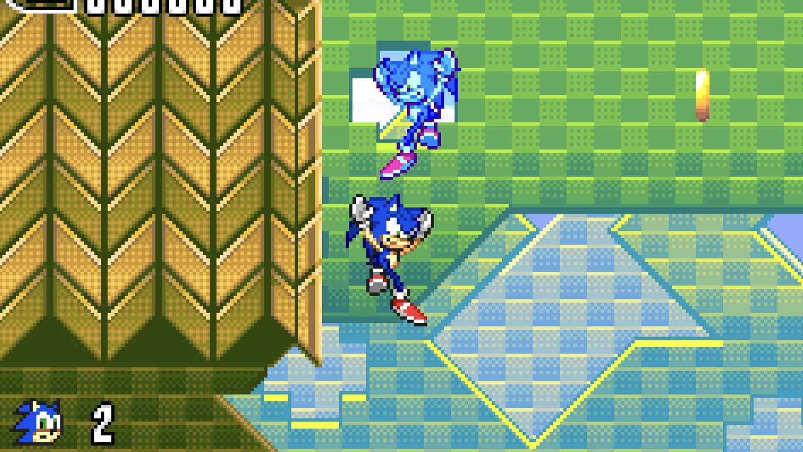 Sonic at a fast pace in Sonic Advance 2