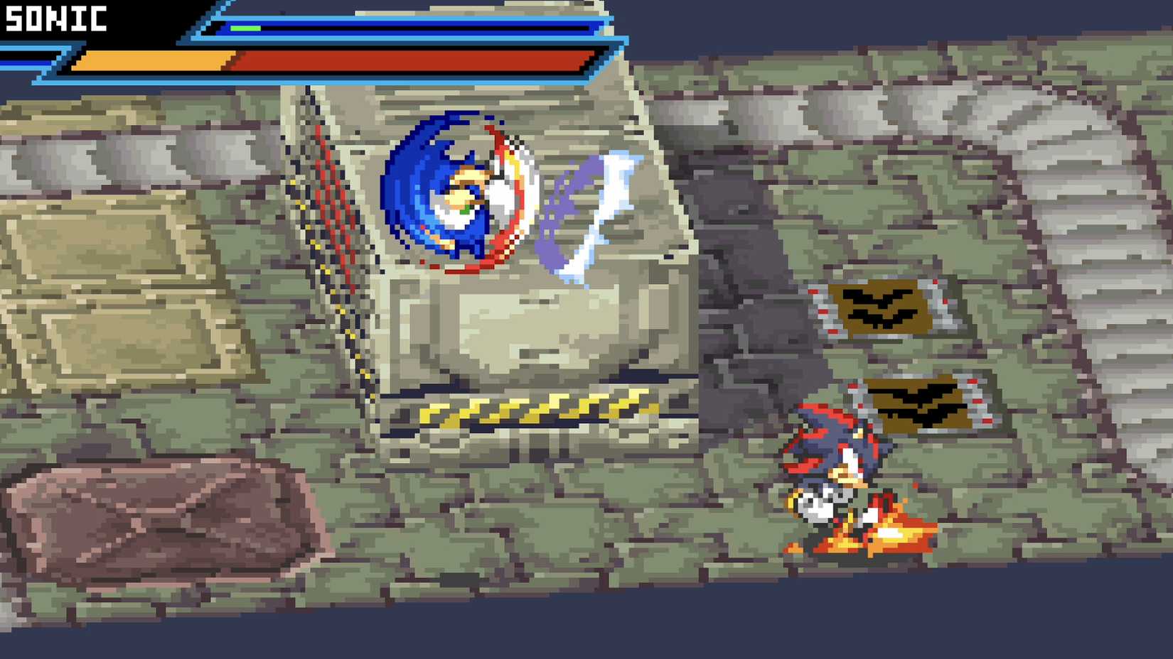 Sonic evading Shadow in a match of Sonic Battle