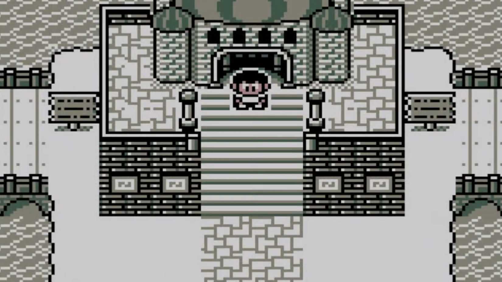 The player character standing in front of a dungeon in The Frog For Whom The Bells Toll.