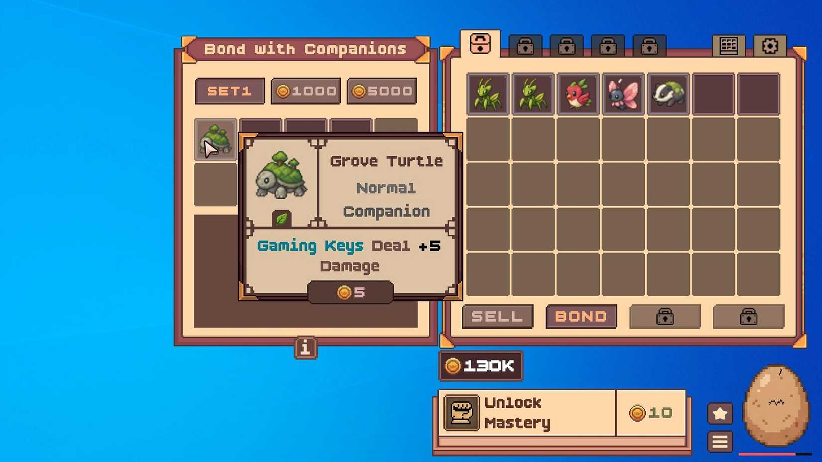 The bonding menu in Aleef: Desktop Pet Collector