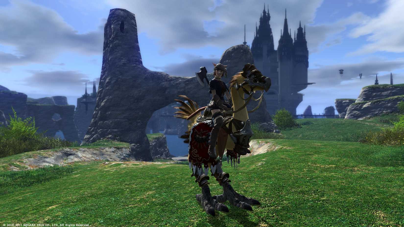 A Miqo'te on Chocoback in Final Fantasy XIV 1.0
