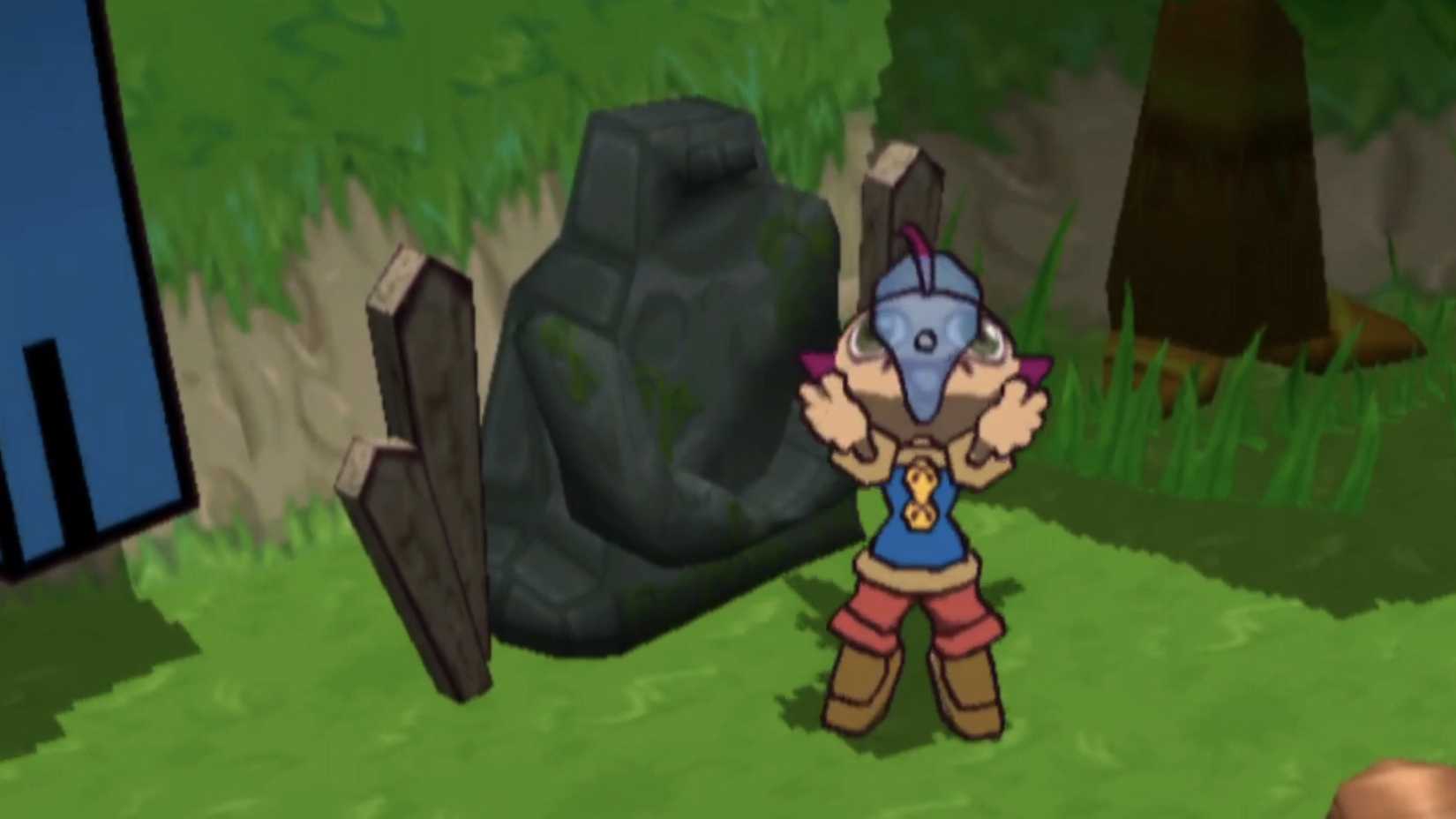 The protagonist of Giftpia holding the Wish Bead in the air.