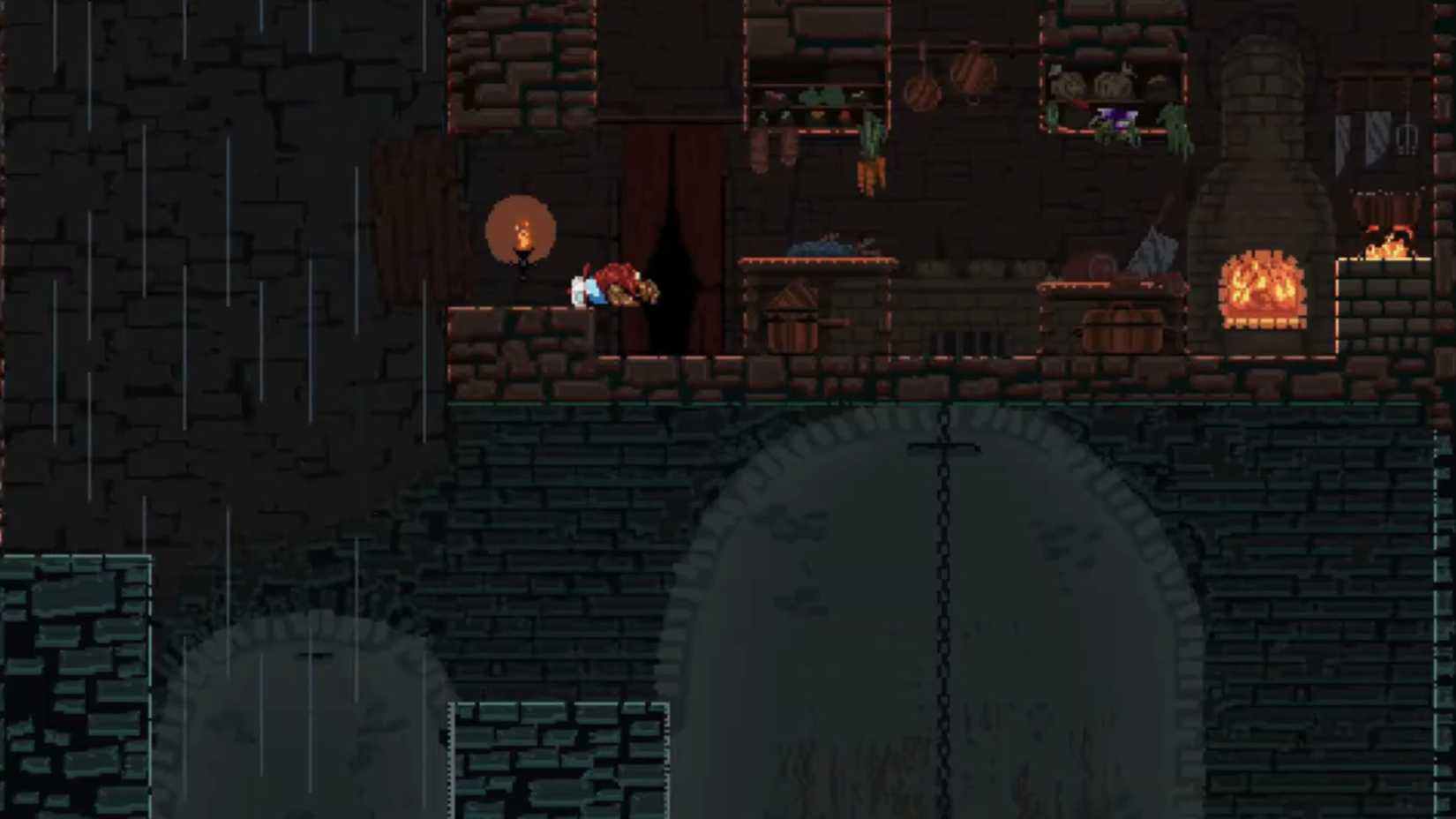 The player after a fall in Jump King