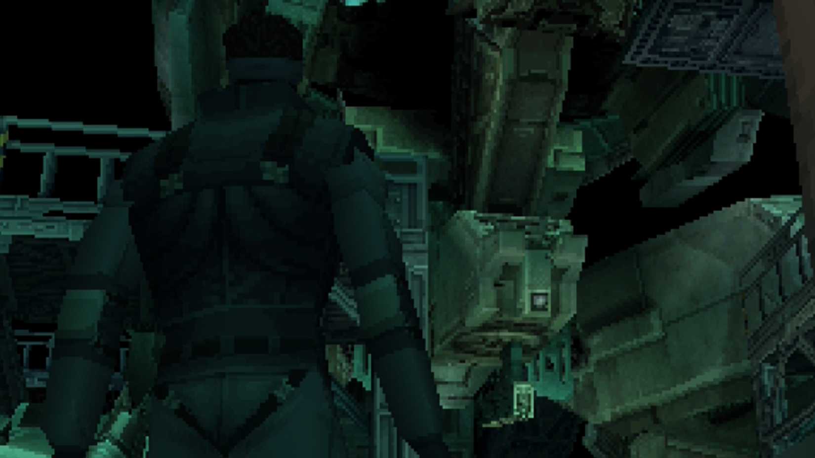 Snake in front of Metal Gear Rex