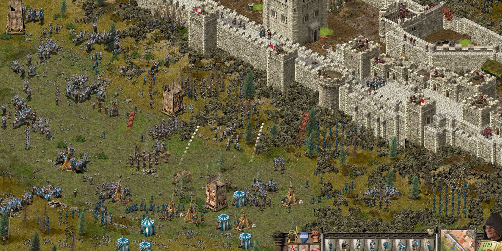 A castle being attacked in Stronghold