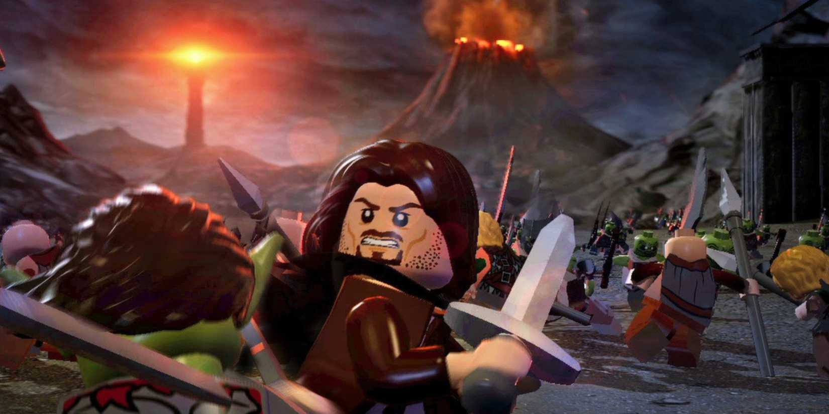 Aragorn fights an orc in LEGO The Lord of the Rings