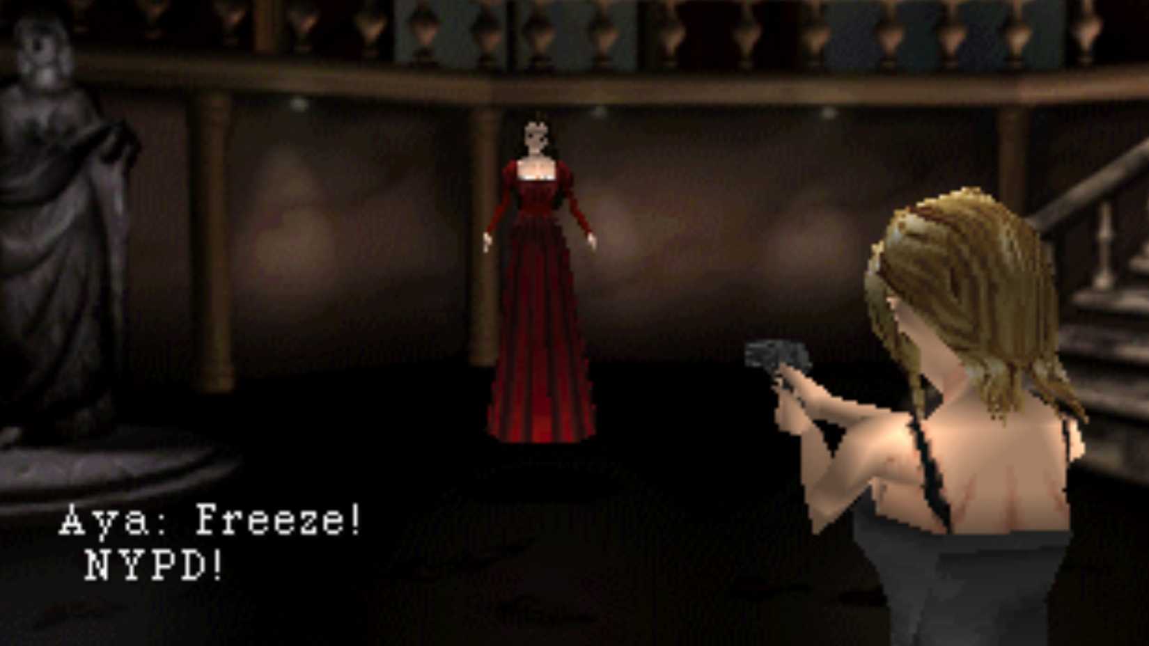 Aya points a gun at Eve