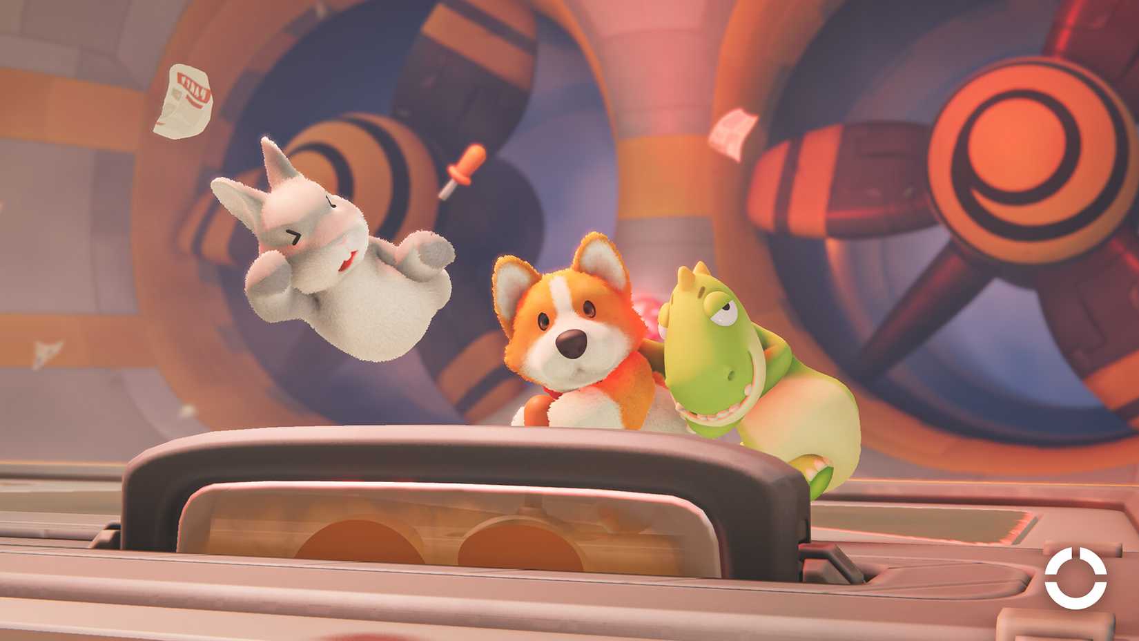 Rabbit, Dog and a Dinosaur in Party Animals