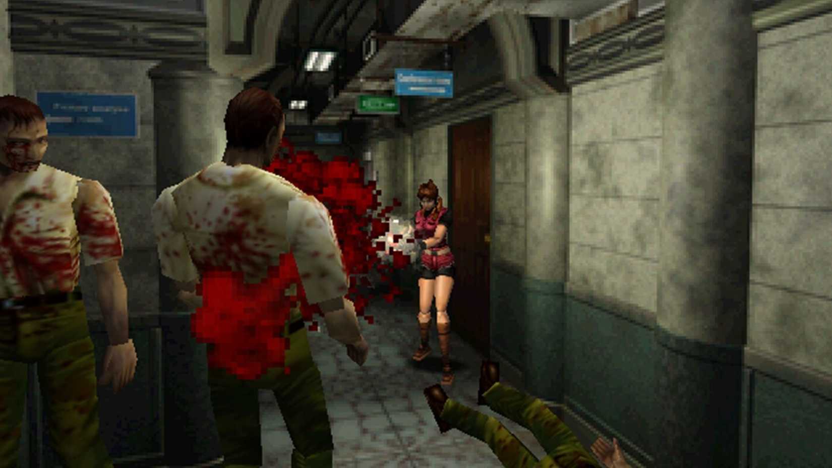 claire fighting zombies