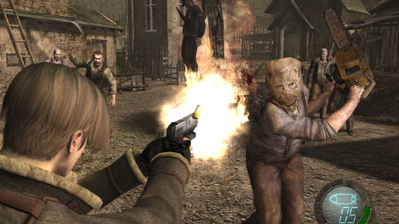 leon shooting villagers in re4
