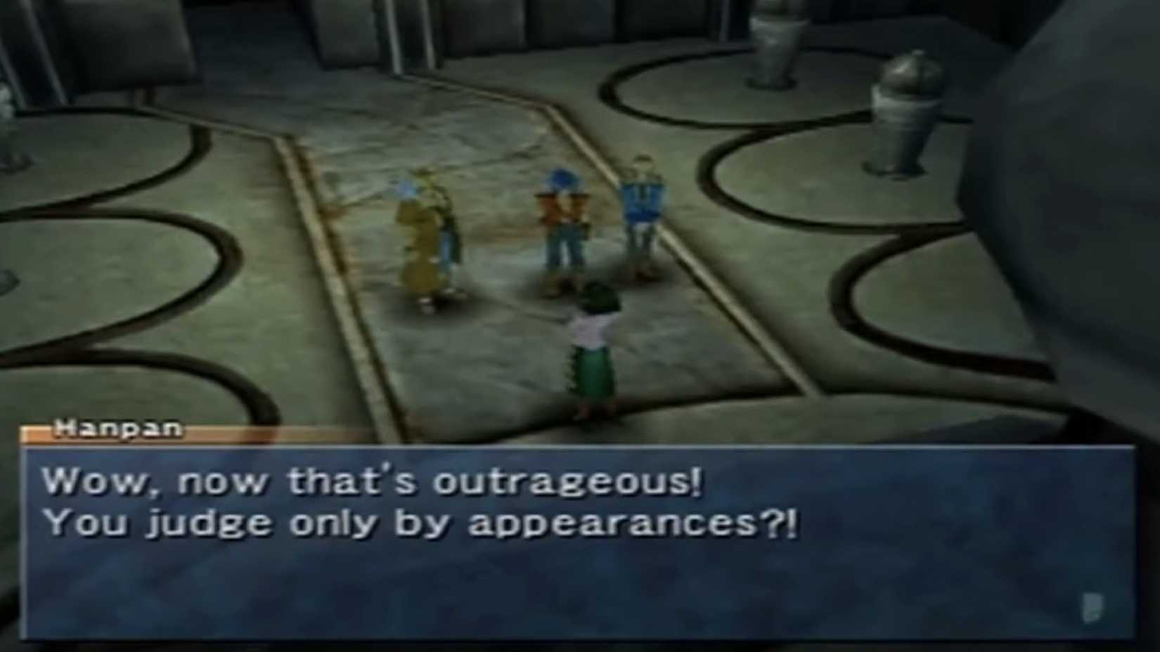 Hanpan judging Emma for her tastes in a dungeon in Wild Arms Alter Code F
