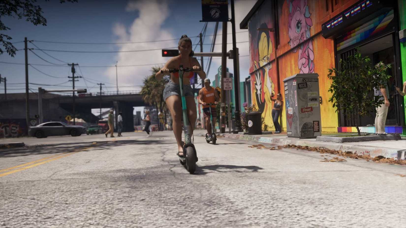 GTA 6 Lucia and Jason riding scooters