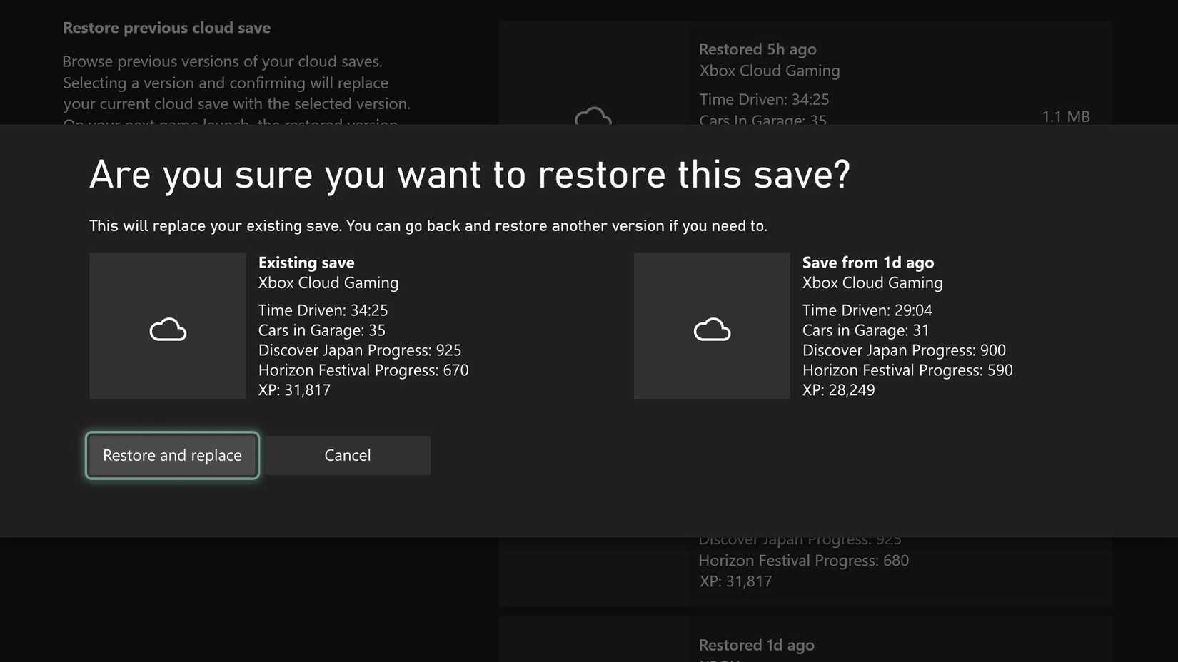 xbox restore cloud saves