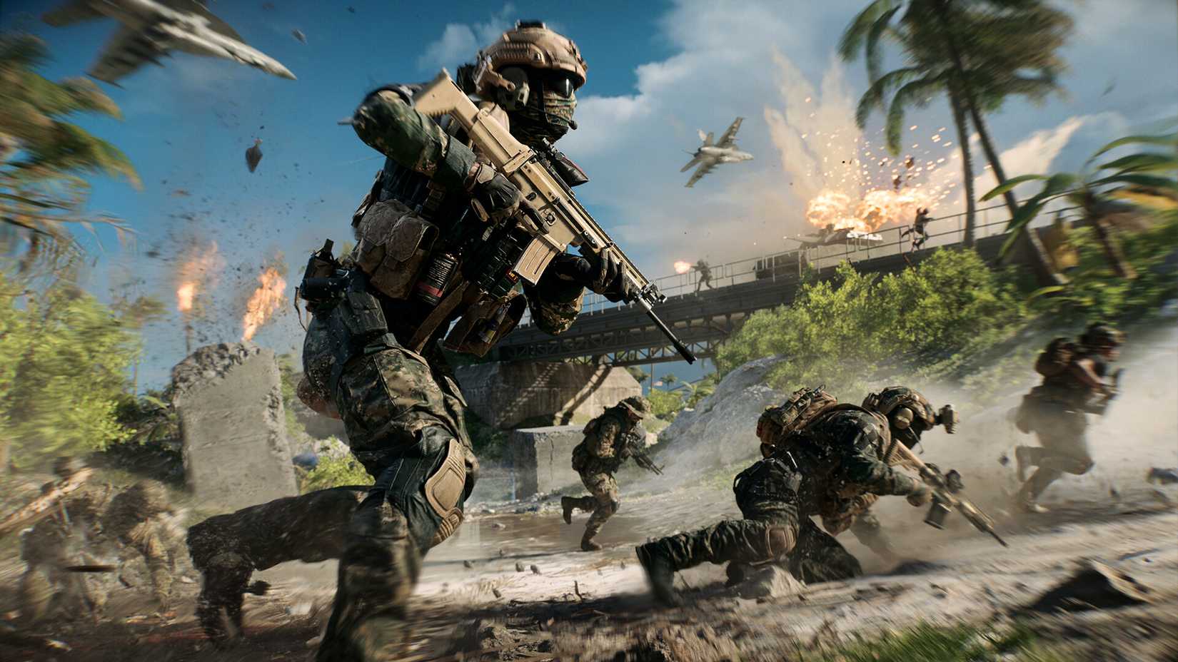 Soldiers Running across a battlefield in Battlefield 6