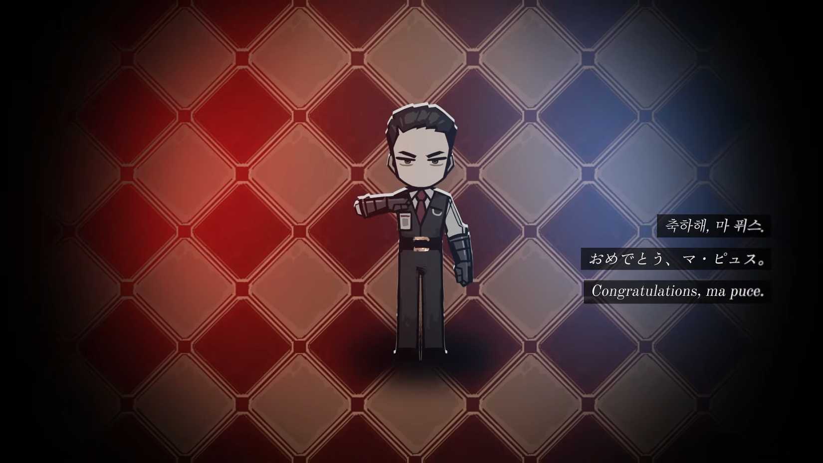 Meursault depicted in the new RPG Maker style segments of Canto 10