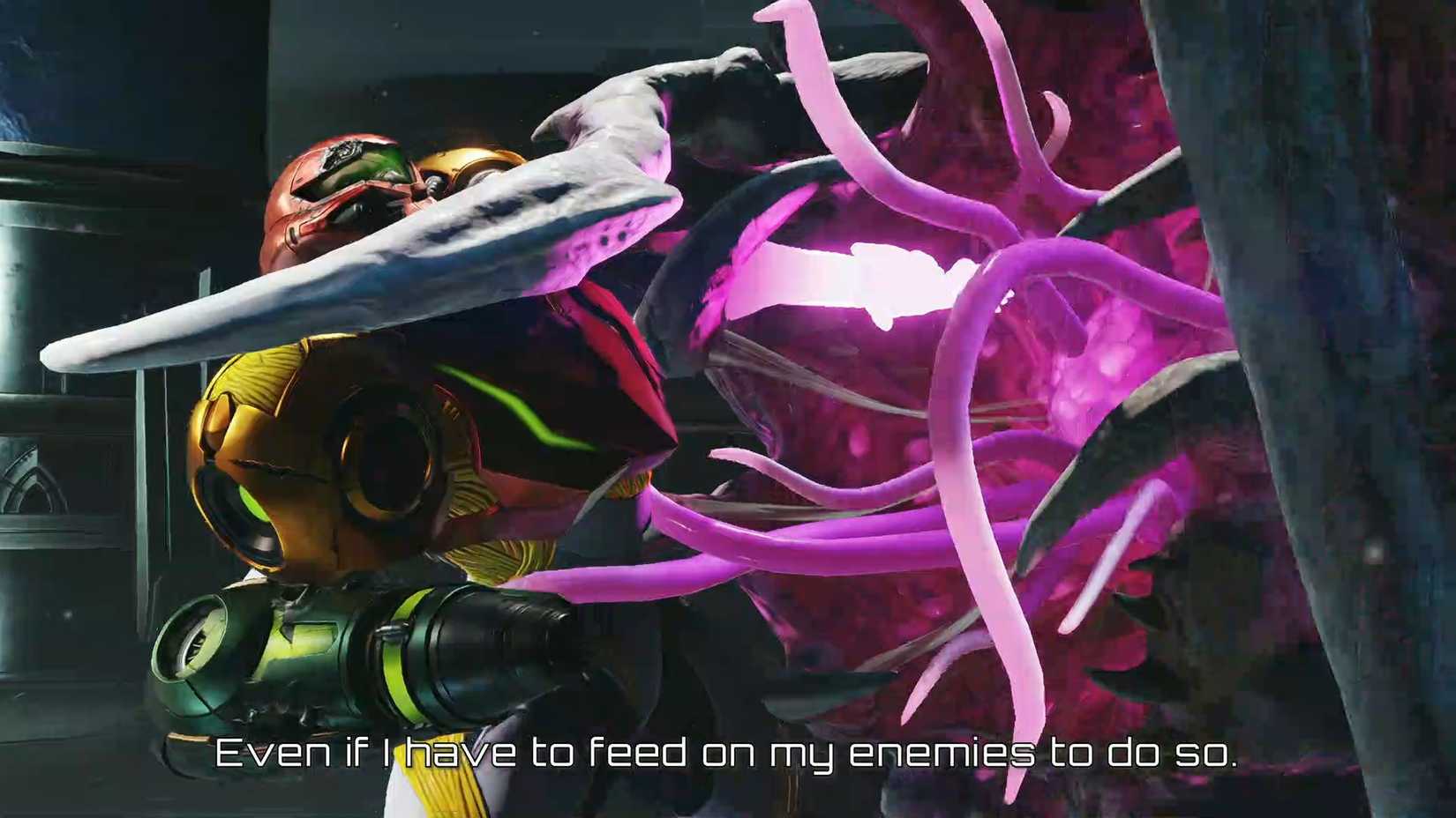 Samus Draining an enemy in Metroid Ravenous