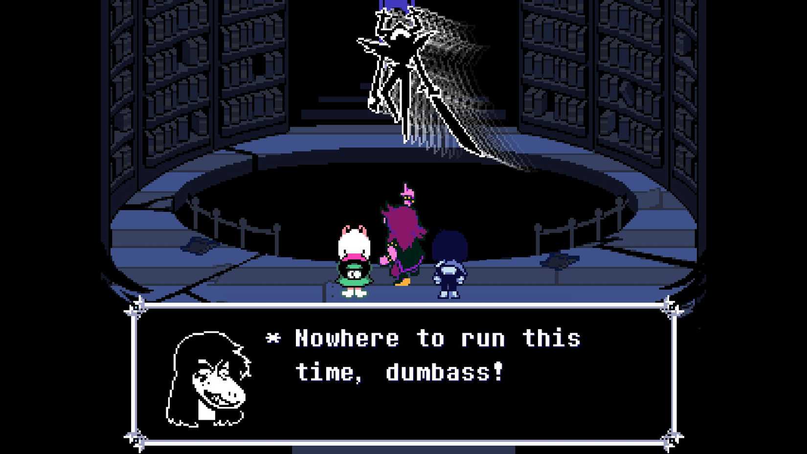 Susie Taunting the Roaring Knight in Deltarune